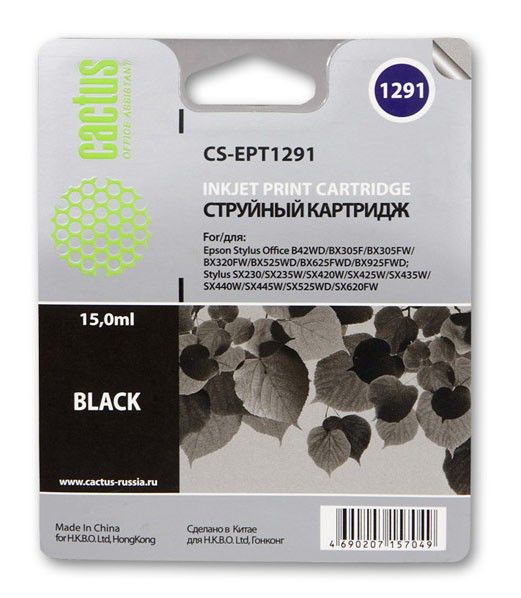 Картридж Cactus CS-EPT1291 черный для Epson Stylus Office B42/BX305/BX305F (15ml) CS-EPT1291