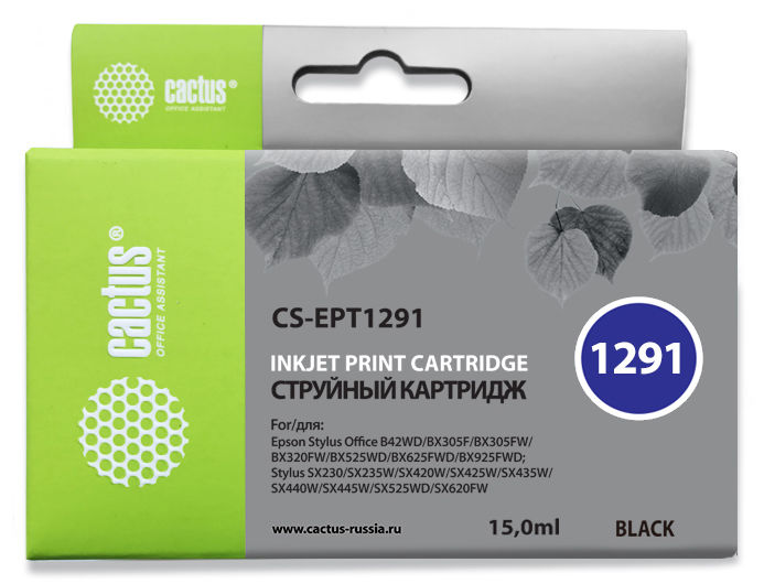 Картридж Cactus CS-EPT1291 черный для Epson Stylus Office B42/BX305/BX305F (15ml) CS-EPT1291