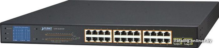 Switch Planet 24-Port 10/100/1000T 802.3at PoE + 2-Port 1000SX SFP Gigabit Switch with LCD PoE Monitor (300W PoE Budget, Standard/VLAN/Extend mode) (GSW-2620VHP)