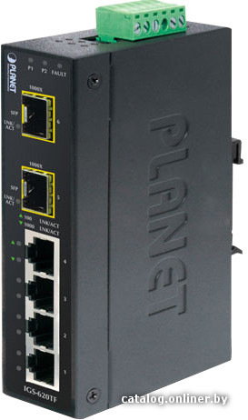 Switch Planet IP30 Industrial 4-Port 10/100/1000T + 2-Port 100/1000X SFP Gigabit Switch (-40 to 75 degree C) (IGS-620TF)