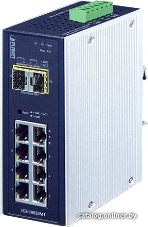 Switch Planet IP30 Industrial 8* 1000TP + 2* 100/1000F SFP Full Managed Ethernet Switch (-40 to 75 degree C), 1588 (IGS-10020MT)