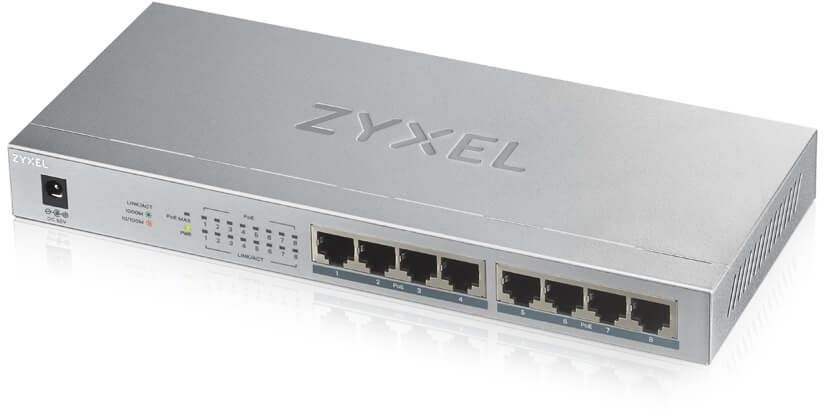 Switch ZyXEL GS1008HP Switch PoE +, 8xGE PoE +, tabletop, metal, silent, budget PoE 60 W (GS1008HP-EU0101F)