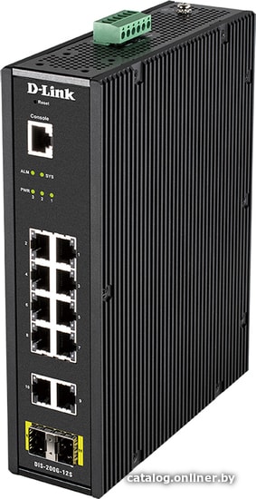 Switch D-Link DIS-200G-12S/A1A L2 Managed Industrial Switch with 10 10/100/1000Base-T and 2 1000Base-X SFP ports 8K Mac address, 802.3x Flow Control, 802.3ad Link Aggregation, Port Mirroring 128 of 802.1Q