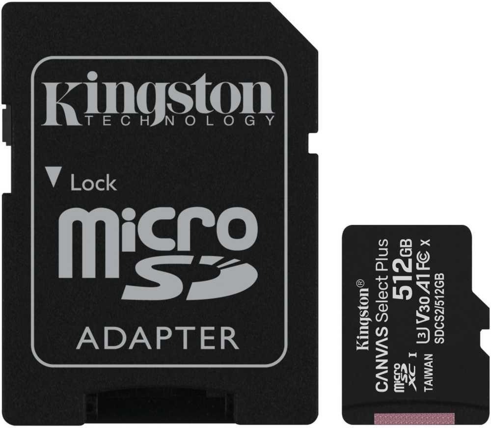 Micro SD 512 Gb Kingston Canvas Select Plus ClassU1 SDCS2/512GB + adapter