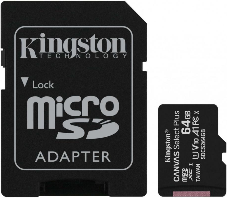 Micro SD 64 Gb Kingston Canvas Select Plus ClassU1 SDCS2/64GB + adapter