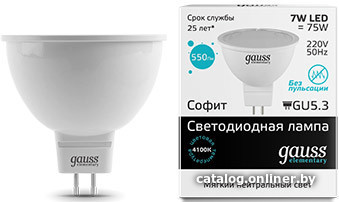 Лампа LED Gauss Elementary MR16 GU5.3 7W 550lm 4100K 1/10/100 0 13527