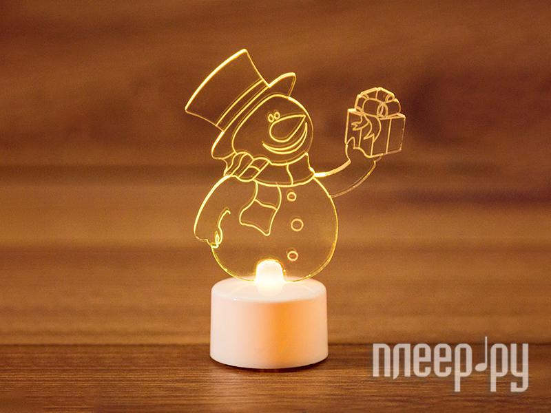 Новогодная фигурка под елку Neon-Night Снеговик с подарком 2D 10cm LED RGB 501-054