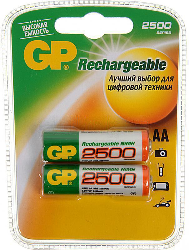 Аккумулятор GP Rechargeable NiMH 250AAHC 2500mAh AA (2 шт. в уп-ке) 250AAHC-2DECRC2