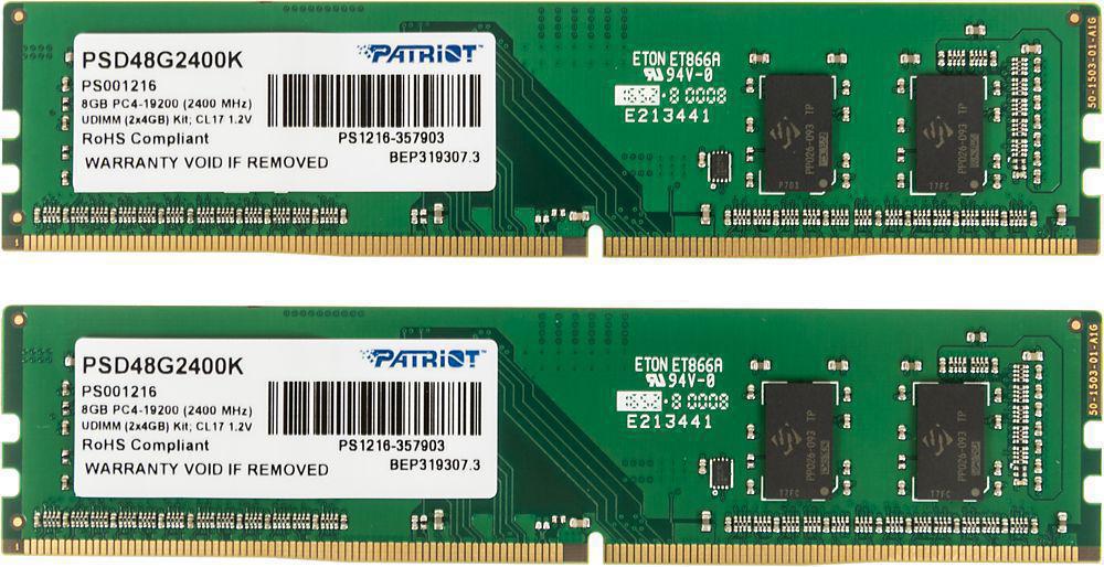 DDR4 8GB (2x4GB) PC-19200 2400MHz Patriot (PSD48G2400K) CL17