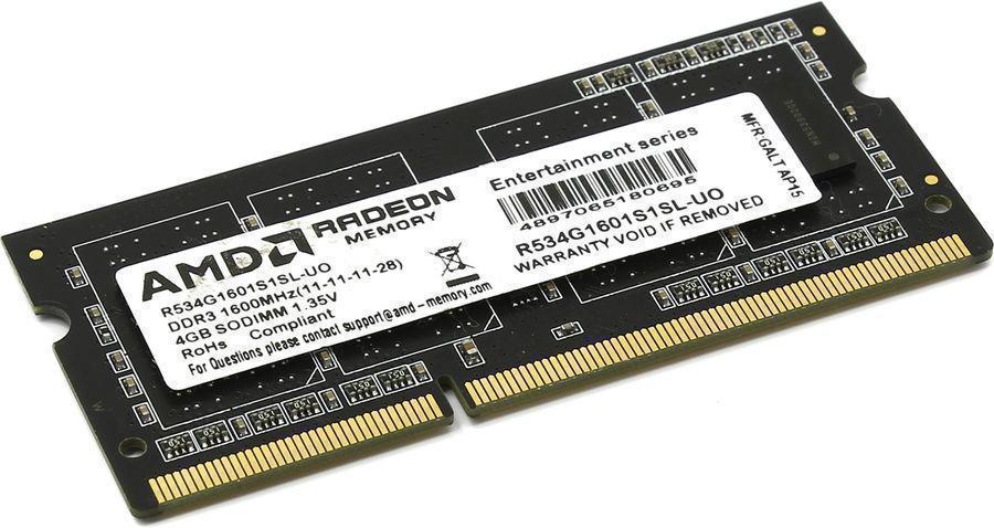SO-DIMM DDR III 4098MB PC-12800 1600Mhz AMD (R534G1601S1SL-UO) 1.35V 11-11-11-28 OEM
