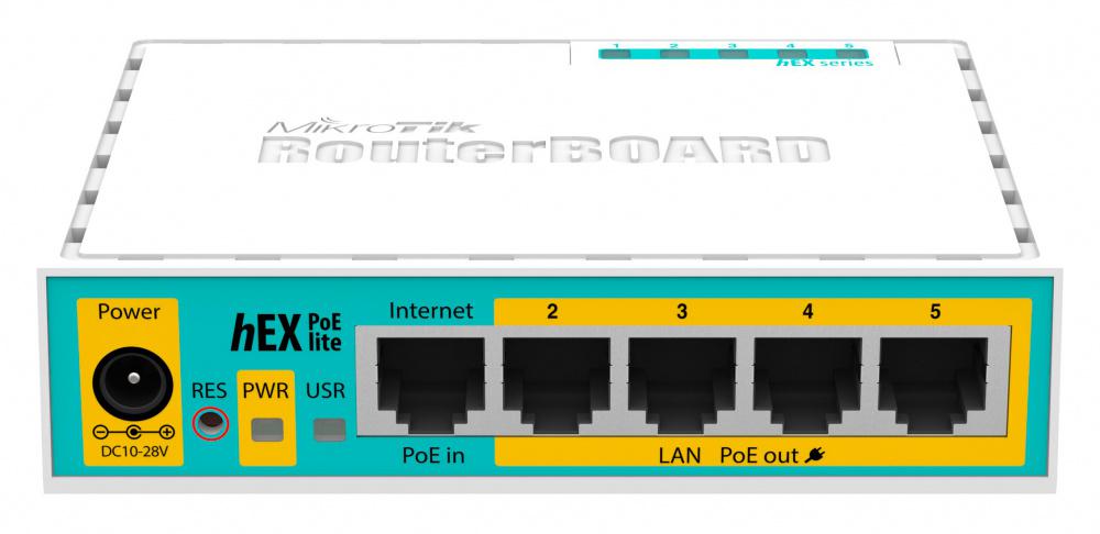 Switch Mikrotik hEX PoE lite RB750UPr2 (4 порта 100Мбит/сек. + 1 порт WAN 100Мбит/сек. + 1 USB 2.0) RTL