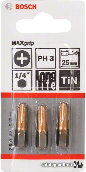 Бита Bosch MAX grip (2607001548), PH3, 25мм (3шт./уп.) 