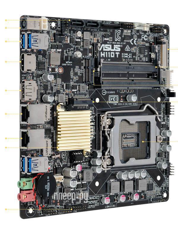 MB ASUS H110T Soc-1151 iH110 2xSODIMM DDR4-2133 (max 32Gb) 2xSATA3 2xM.2 4xUSB3.0 2xGLAN 8ch mini-ITX RTL