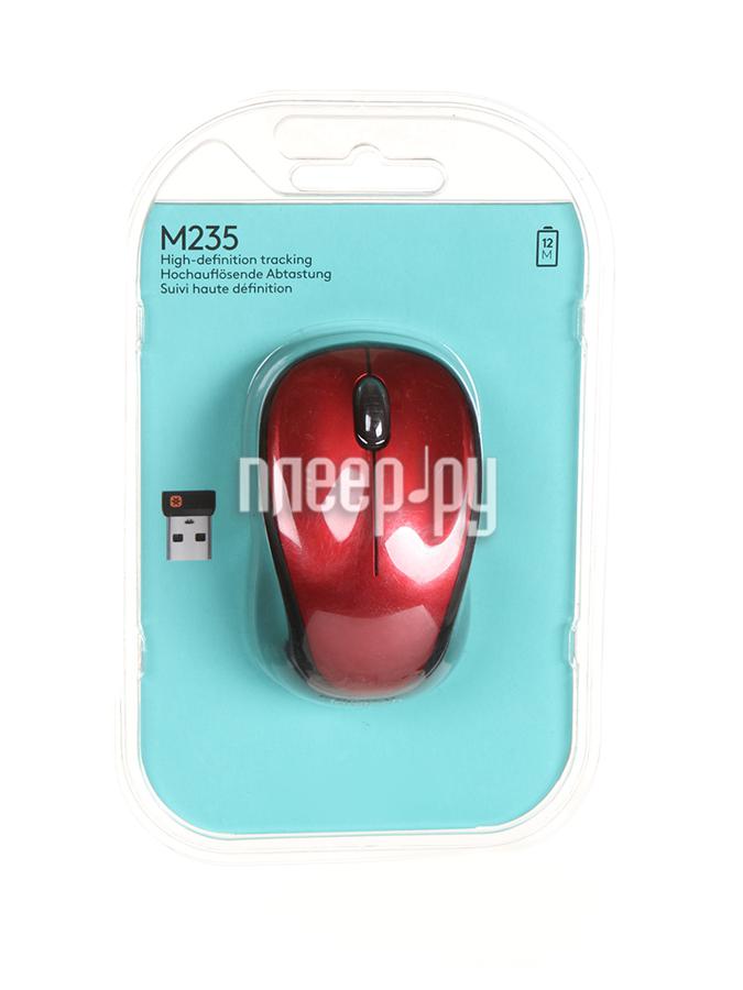 Mouse Wireless Logitech M235 (910-002496) 3btn+Roll, Red, USB, RTL