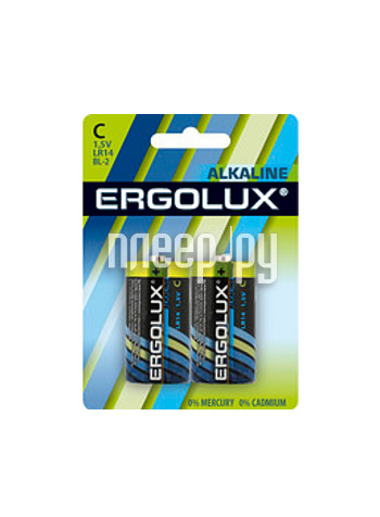Батарейка C - Ergolux LR14 Alkaline BL-2 LR14-BL2