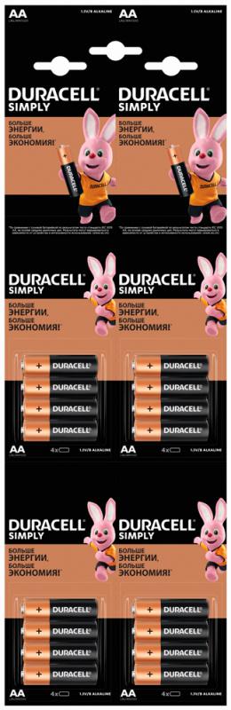 Батарейка Duracell Simply LR6-4BL (16шт./уп.) RTL