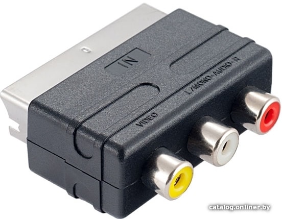 Переходник Perfeo SCART (21 pin) вилка "IN" - 3xRCA розетка, видео + стерео-аудио (A7007)