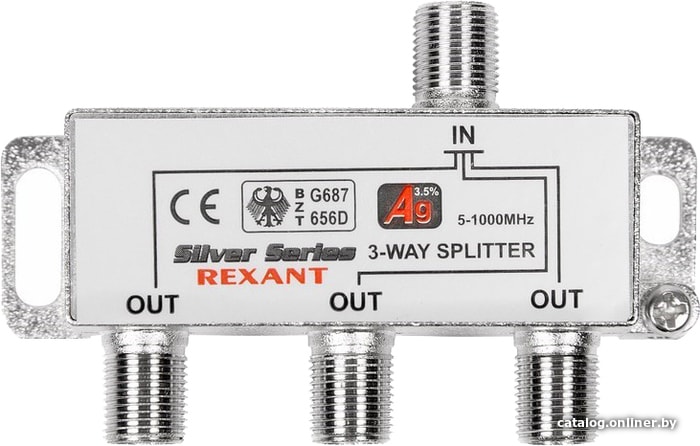 Переходник ТВ "краб" х3+4шт.F "BOX" 5-1000 МГц "Silver" Rexant 05-6102