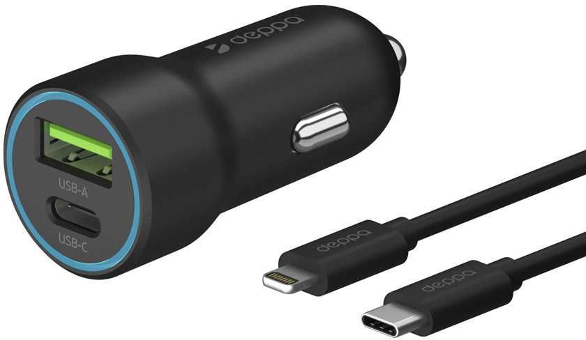 Зарядное устройство Deppa 20W USB-C + USB-A 8-pin Lightning (Apple) 3A черный 11297