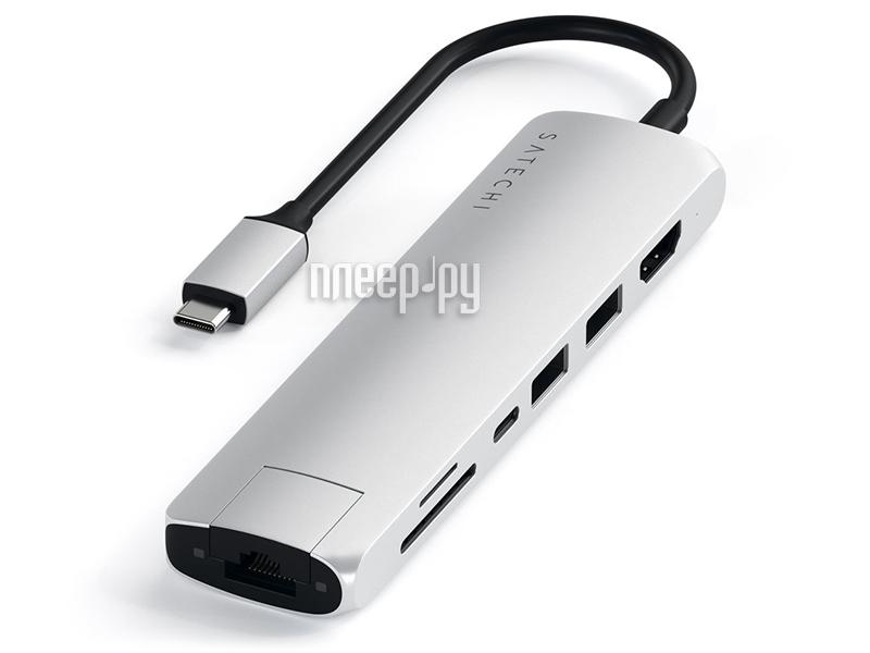 USB HUB Satechi Type-C Slim Multiport Ethernet Adapter Silver ST-UCSMA3S