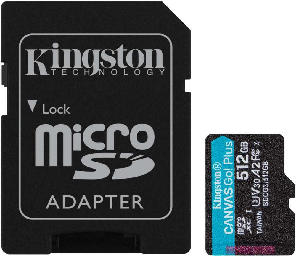 Micro SDXC 512Gb Kingston Canvas Go! Plus Class10 UHS-I U3 V30 + adapter SDCG3/512GB