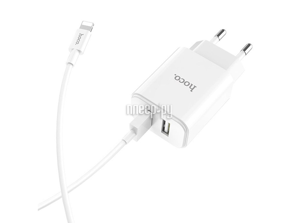 Зарядное устройство Hoco C62A Victoria 2xUSB + кабель Lightning White 6957531095002