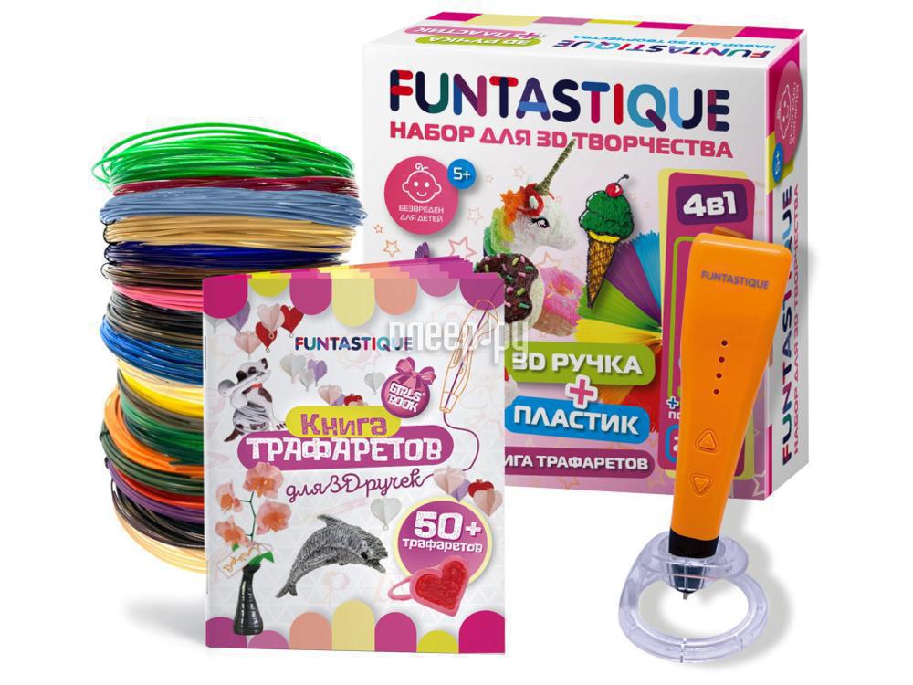3D ручки Funtastique Cleo с подставкой + PLA-пластик 20 цветов + Книжка с трафаретами, для девочек 4-1-FPN04O-PLA-20-SB-GIRLS
