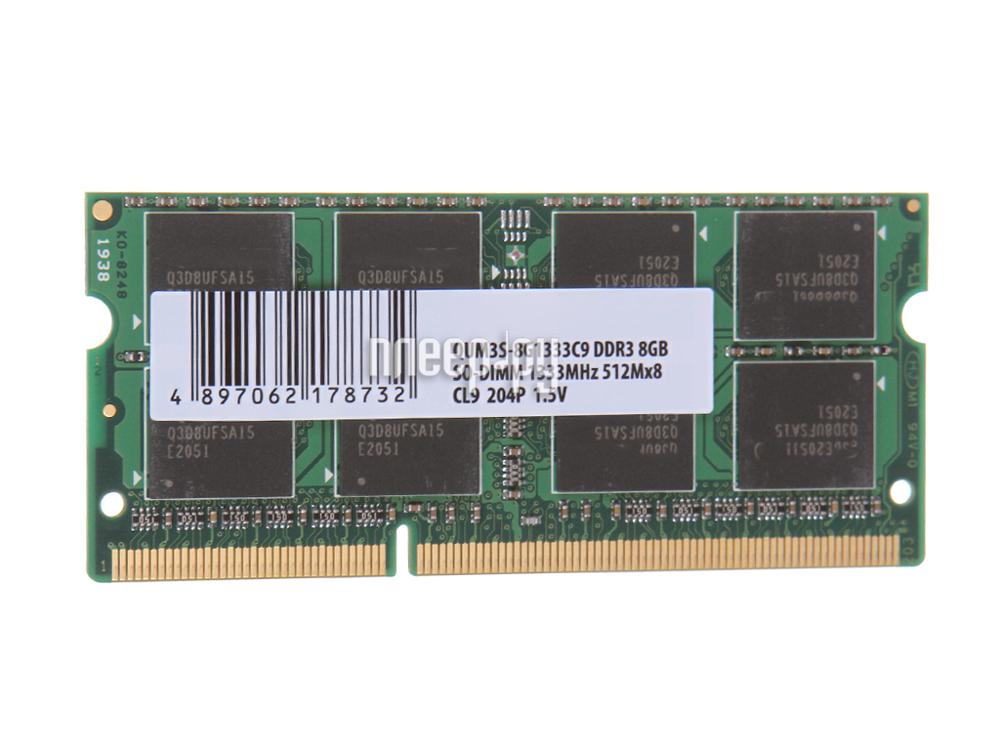 SO-DIMM DDR III 8192MB PC-10660 1333Mhz QUMO (QUM3S-8G1333C9)