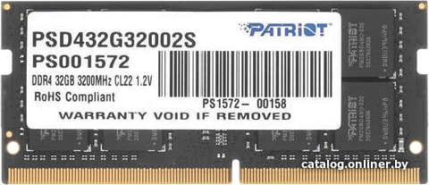 SO-DIMM 32GB (1x32Gb) PC4-25600 3200MHz Patriot Signature (PSD432G32002S) CL22