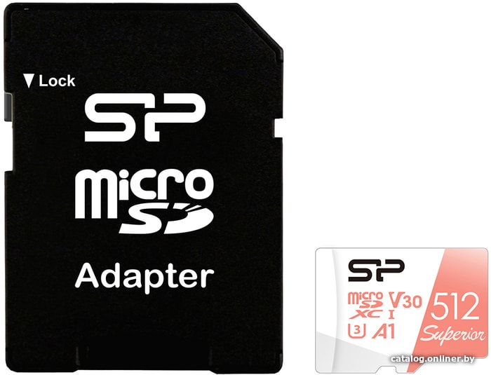 Micro SD 512GB Silicon Power Superior A1 microSDXC UHS-I U3 100/80 Mb/s (SP512GBSTXDV3V20SP) Class 10 Adapter SD