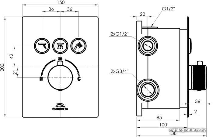 Душевая система Rubineta Thermo-3F-Olo(SQ) 625040
