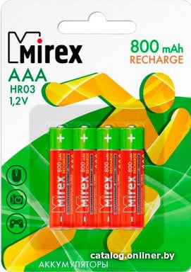 Аккумулятор Mirex HR03-08-E4 Ni-MH HR03 / AAA 800mAh 1,2V 4 шт (4/40/200) ecopack
