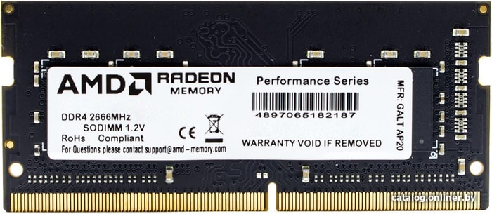 SO-DIMM DDR4 4GB (1x4Gb) PC-21300 2666MHz AMD R7 Performance Series Black (R744G2606S1S-U) CL16 1.2V RTL