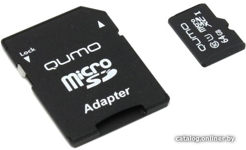 Micro SD 64 Gb QUMO Class 10 UHS-I U3 SDXC (QM64GMICSDXC10U3) с адаптером SD