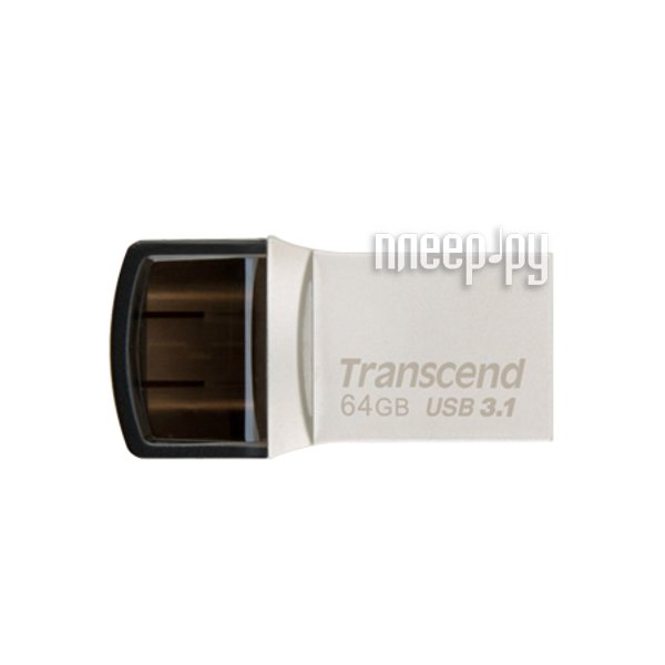 64 Gb USB3.1 Transcend JetFlash 890S (TS64GJF890S), +USB Type-C, Silver, RTL