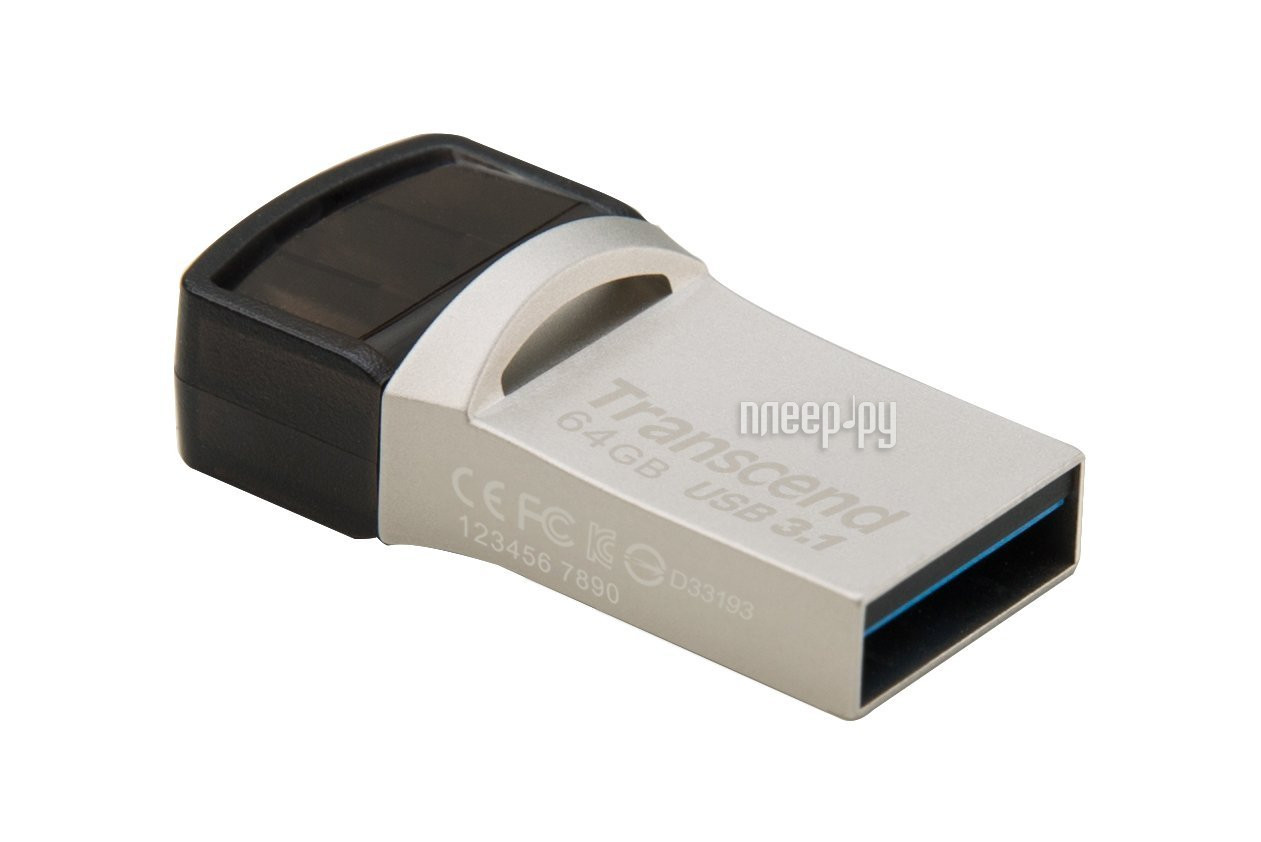 32 Gb USB3.1 Transcend JetFlash 890S (TS32GJF890S) +USB Type-C, Silver