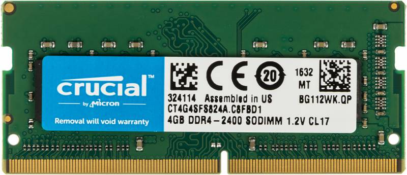 SO-DIMM DDR4 4GB PC-19200 2400Mhz Crucial (CT4G4SFS824A) CL17 1.2V RTL