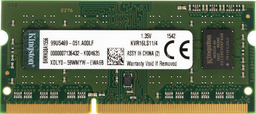 SO-DIMM DDR III 4096MB PC-12800 1600Mhz Kingston (KVR16LS11/4) CL 11 11-11-11 1.35V OEM