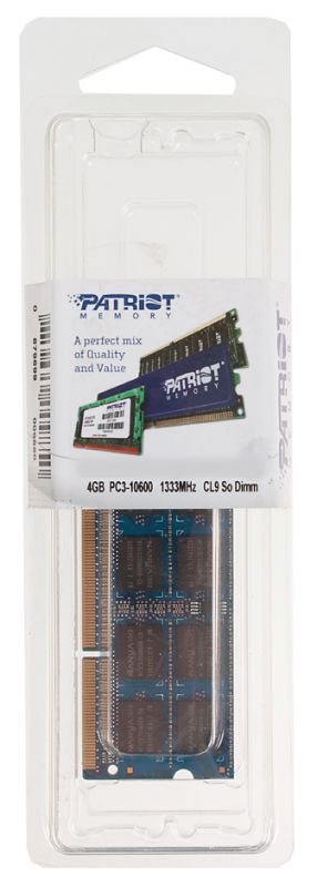 SO-DIMM DDR III 4096MB PC-10600 1333Mhz Patriot (PSD34G13332S) 1.5V