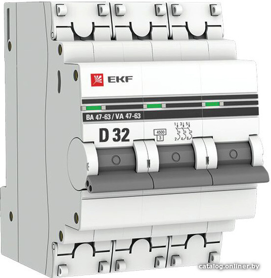 Выключатель автоматический модульный EKF PROxima 3п D 32А 4.5кА ВА 47-63 mcb4763-3-32D-pro