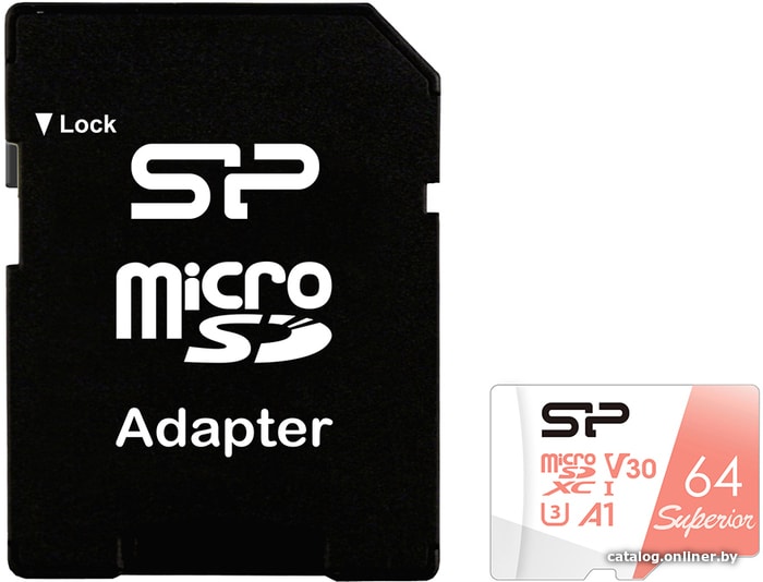 Micro SD 64GB Silicon Power Superior A1 microSDXC UHS-I U3 (SP064GBSTXDV3V20SP) Class 10 Adapter SD