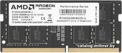 SO-DIMM DDR4 32GB (1x32Gb) PC4-21300 2666MHz AMD Radeon (R7432G2606S2S-UO) CL16