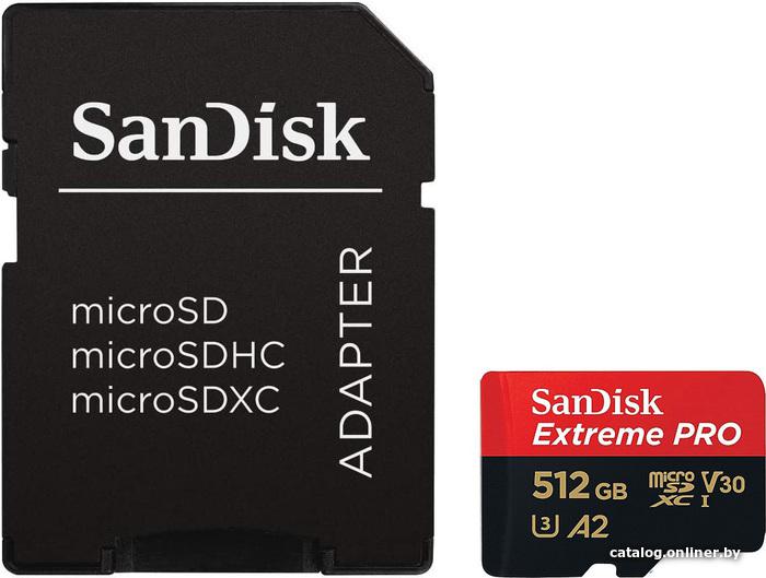 Micro SDXC 512 Gb Sandisk Extreme Pro Class 10 UHS-I U3 SDSQXCD-512G-GN6MA + переходник SD