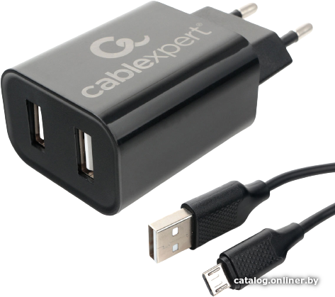 Адаптер питания Cablexpert MP3A-PC-35 USB 2 порта, 2.4A, черный + кабель 1м micro 19286