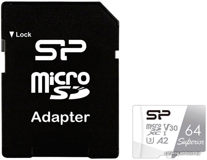 Micro SD 64GB Silicon Power Superior microSDXC UHS-I U3 Class 10 (SP064GBSTXDA2V20SP) переходник SD