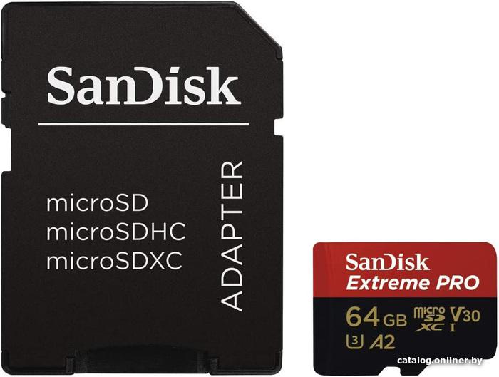 Micro SD 64 Gb SanDisk Extreme Pro (SDSQXCU-064G-GN6MA) UHS-I Class10 + адаптер
