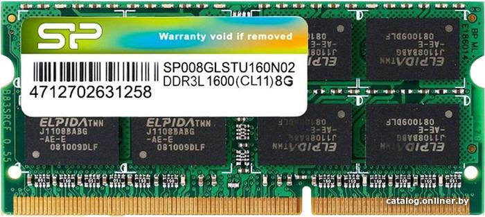SO-DIMM DDR III 8Gb (1x8Gb) PC3-12800 1600Mhz Silicon Power (SP008GLSTU160N02)