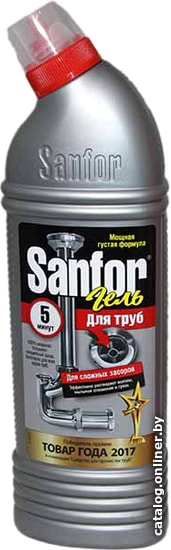 Бытовая химия Средство для устранения засоров Sanfor Для прочистки канализационных труб (750мл)
