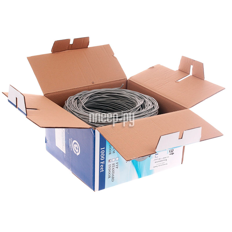Кабель сетевой UTP SkyNet Premium (CSP-UTP-2-CU) (indoor 2x2x0,51, медный, FLUKE TEST, кат.5e, однож., 305 м, box, серый)