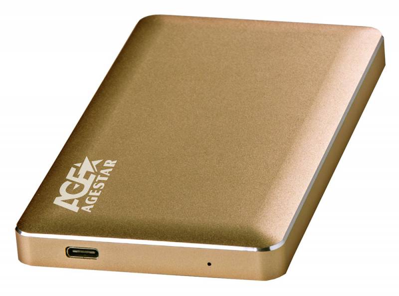 External case for HDD 2,5" AgeStar 3UB2A16C Gold (2.5", SATA, USB3.0 Type-C) 75x14x126мм RTL